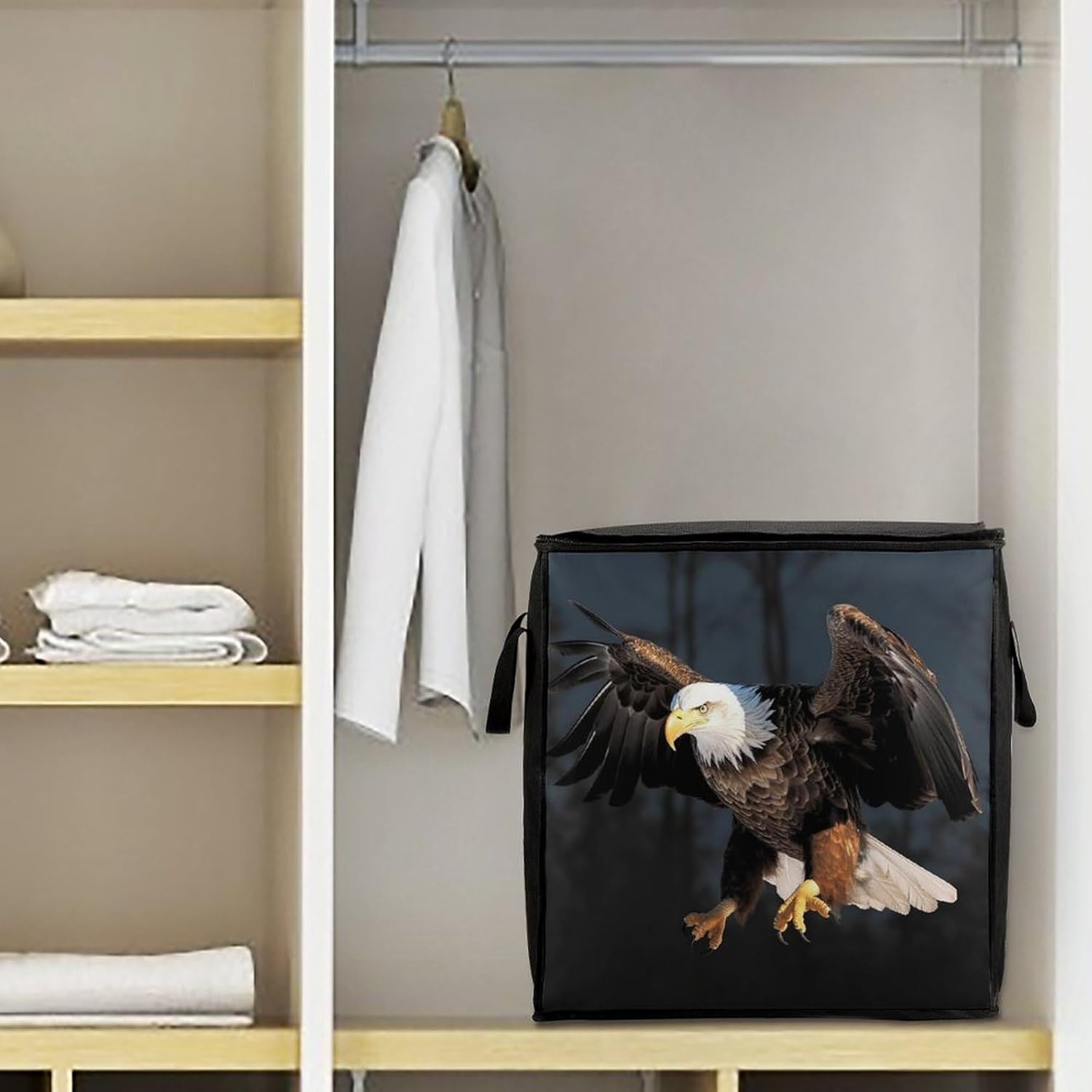 Quilt Storage Bag,Bald Eagle Printed Large Foldable Storage Container Portable Travel Storage Bag for Blankets, Quilts, Clothes, Comforter, Bedding And Pillows