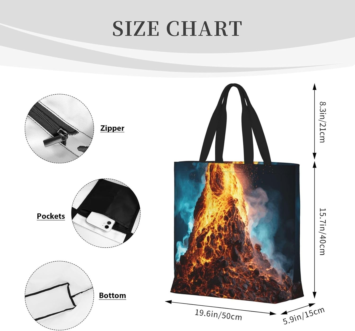 Volcano 2 Print Eco-Friendly Tote Lightweight Grocery Bag Daily Commuting Travel Beach Gym Use