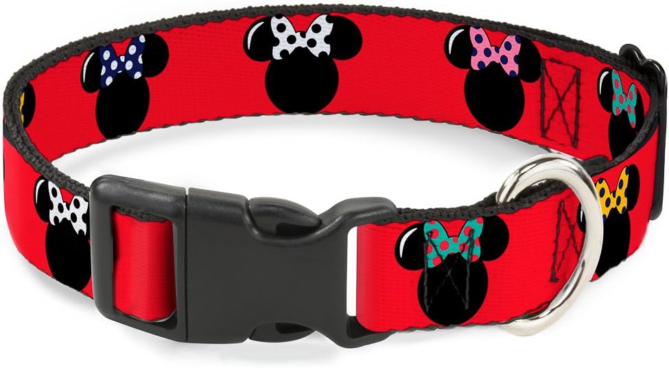 Buckle-Down Minnie Mouse Silhouette Red/Black/Polka Dot Plastic Clip Collar, Wide Small/13-18"