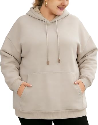 Women Plus Size Hoodies Winter Fleece Sherpa Lined Hoodie Warm Pullover Hooded Sweatshirt with Kangaroo Pocket