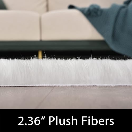 Miniatura 3 de Latepis Tapete de cuero sintético de oveja, esponjoso, lavable, bonita decoración de habitación, redondo, de 6.7 pies, color banco, para la sala,