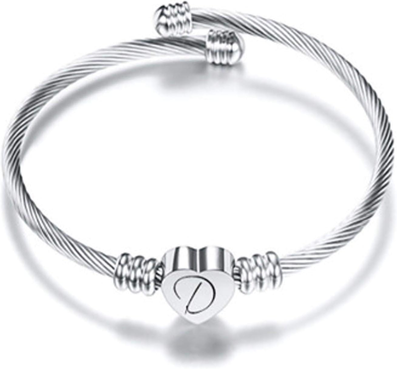 Letters Stainless Wire Bracelet for Women Men 2025 Heart-Shaped Bracelet Long Bracelet A-Z Letter Cuff Bangle Birthday Gift