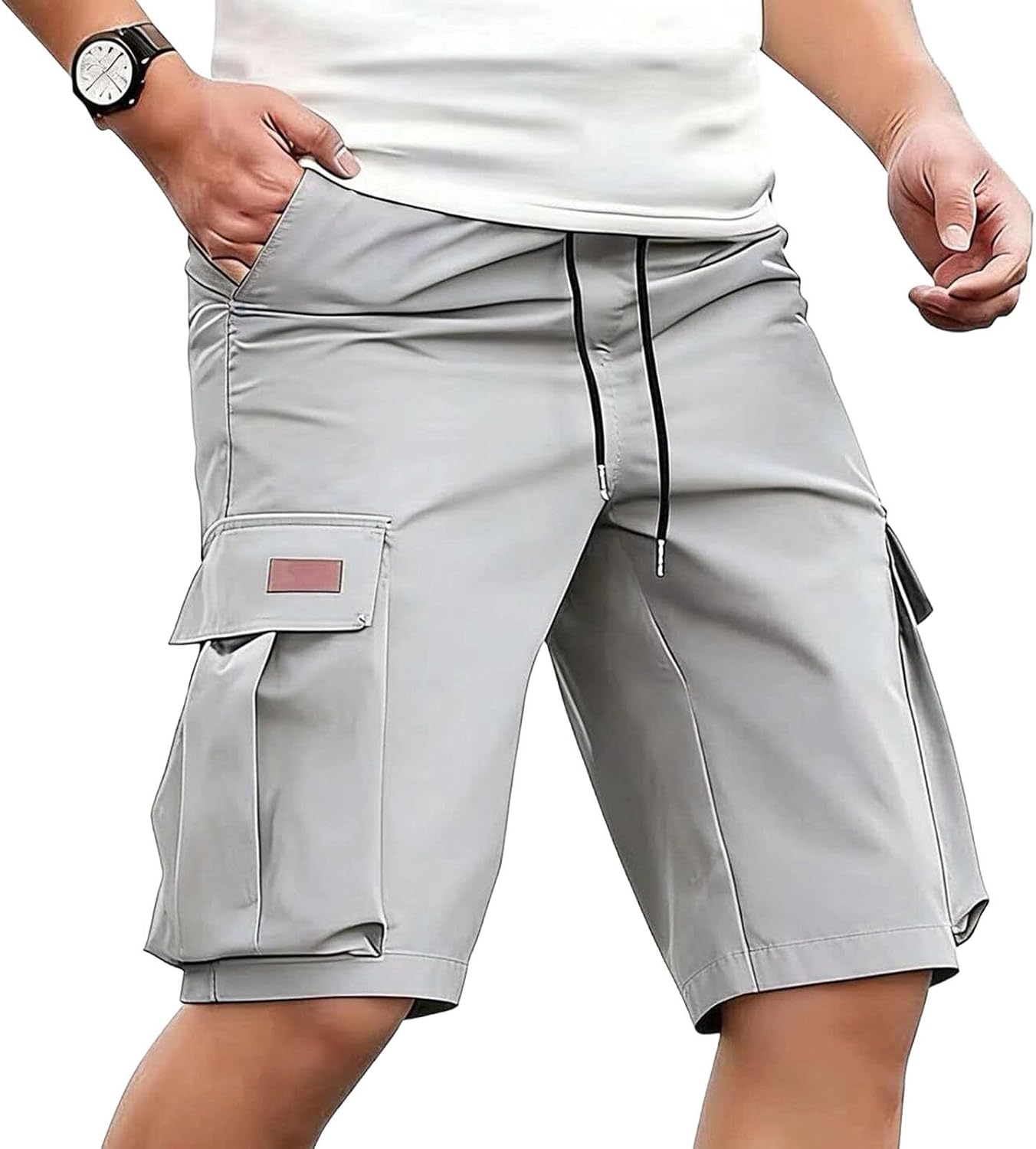 Mens Cargo Shorts Summer Elastic Waist Casual Shorts Hiking Travel Short Athletic Running with Multi Pockets