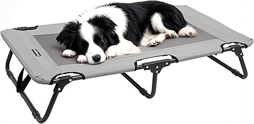 Cuna elevada para perro, cama elevada portátil para mascotas con marco de acero, cates de enfriamiento para perros para uso en interiores y
