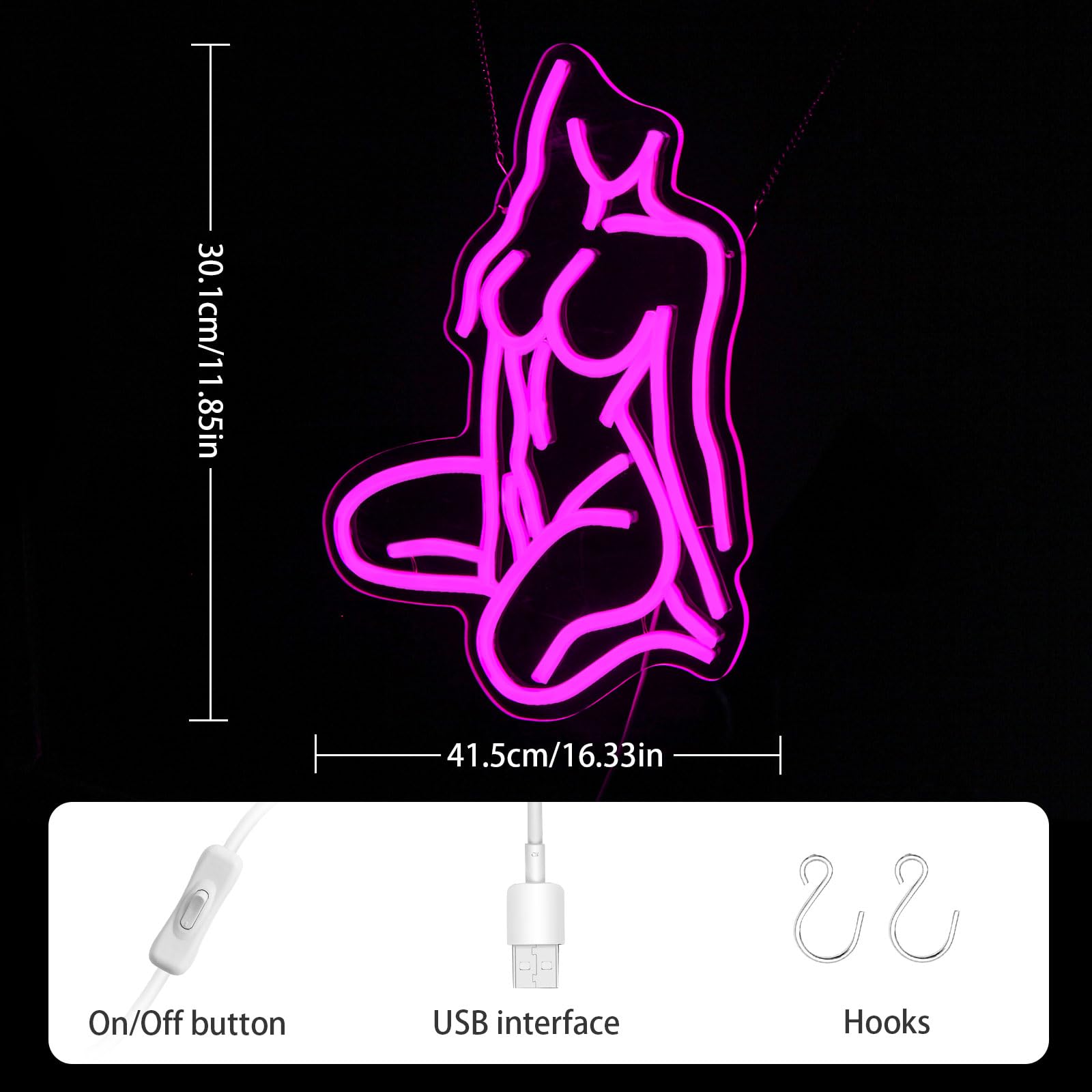 Panneau néon LED pour chambre à coucher, bar, fête, magasin, décoration murale à suspendre, cadeau sexy pour femme, homme, grotte, alimentation USB, rose rouge