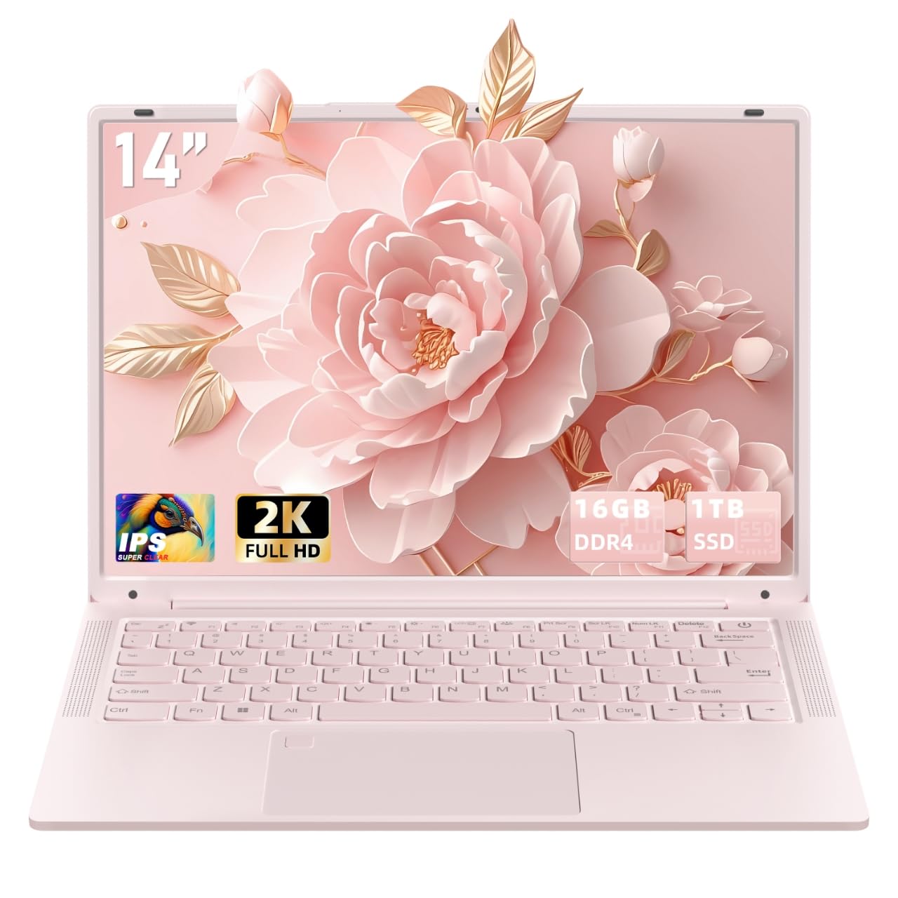 Amazon.com: Nmybwo 14''Pink Laptop 16GB DDR4 RAM 1TB SSD,2K UHD