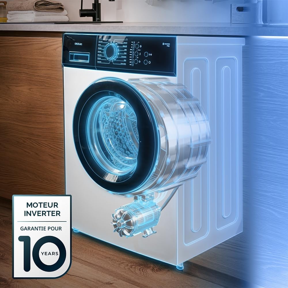 Cecotec Lave-linge 6Kg Chargement frontal Bolero DressCode 620 Inverter 1000 tr/min 16 Programmes Moteur Inverter Plus Fonction Vapeur