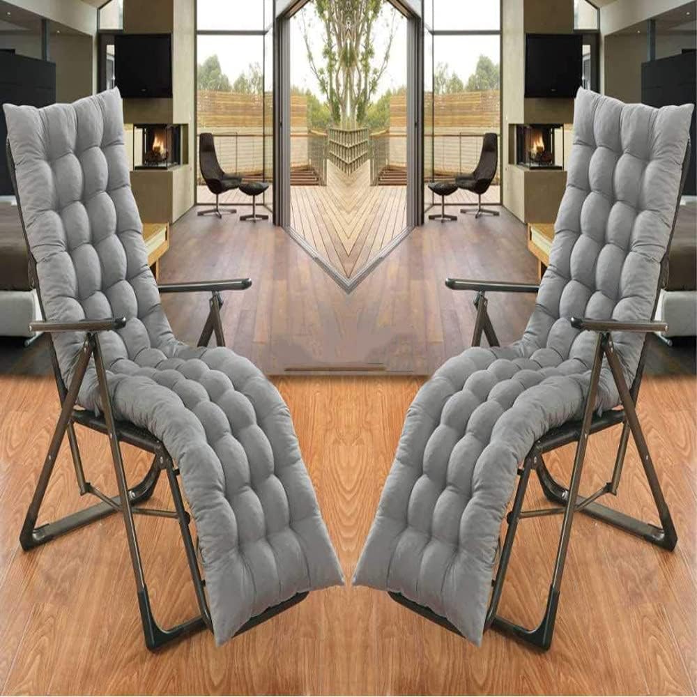 mychoose Set of 2 Sun Lounger Cushions Pad Sunbed Cushion Replacement Chaise Recliner Lounger Cushions Mat Outdoor Sunbed Deck Chair Soft Cushion (Grey)(no chairs)