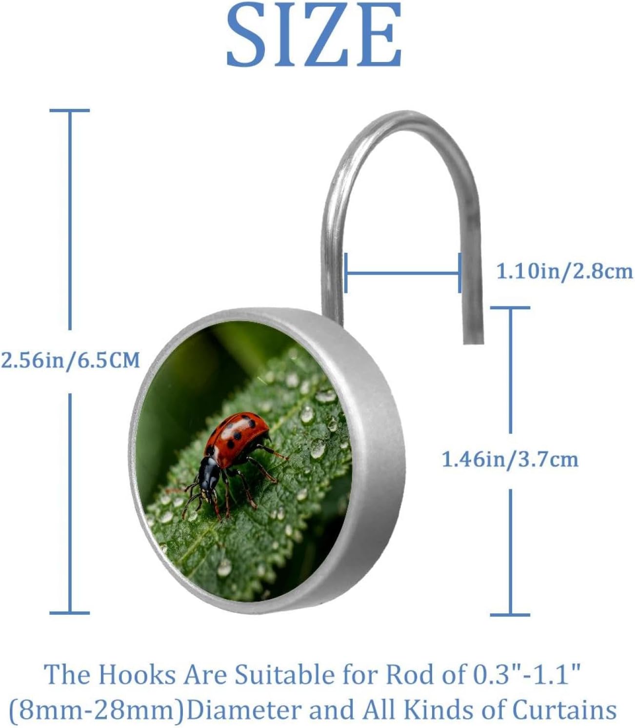 12PCS Insects Ladybug Bee Spider Ant (2) Shower Curtain Hooks Rings for Bathroom, Decorative Shower Curtain Hooks Rods Curtains and Liner