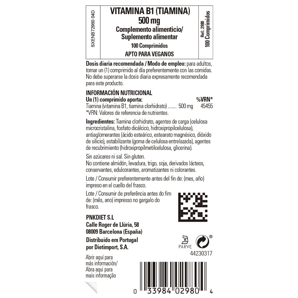 Solgar Vitamina B1 (tiamina) 500 Mg Comprimidos - Envase De, 100 Unidad