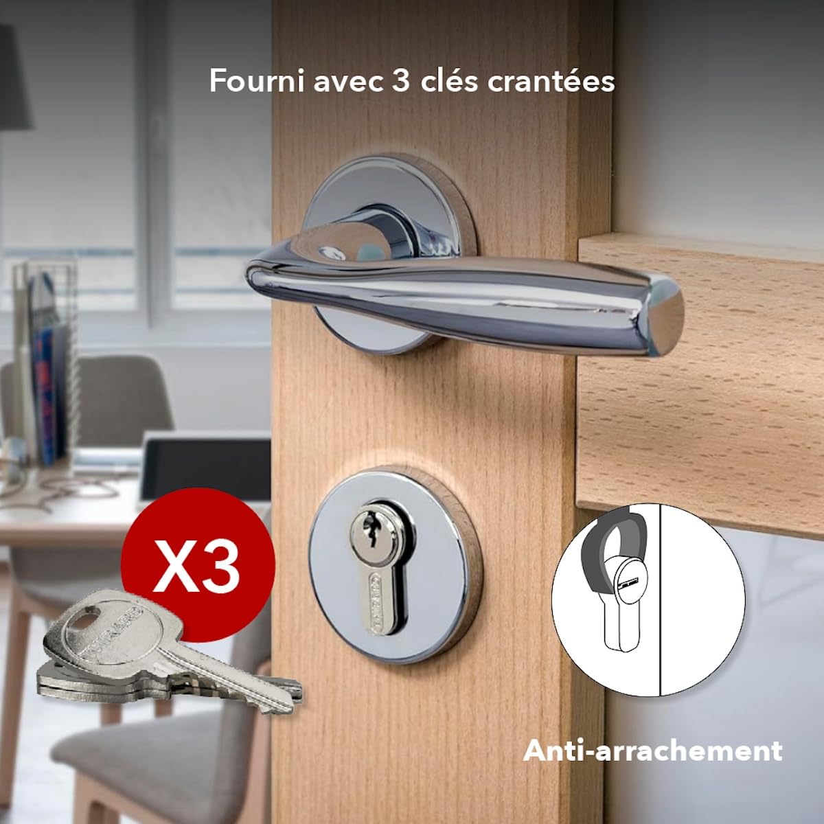THIRARD Cylindre de serrure double, 40 x 60 mm, anti-arrachement, nickel | Finition nickelée, mécanisme double entrée, 3 clés fournies, sécurité renforcée, installation facile