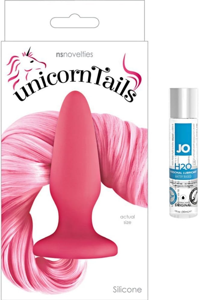 Silky Smooth Silicone Unicorn Tail Butt Plug (Pink) Perfect for Cosplay and Water Based Lube (1 Oz.)