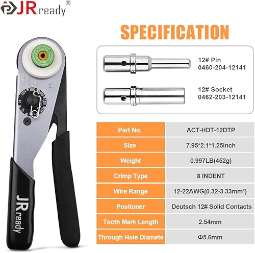 Miniatura 5 de JRready ST6462 Deutsch DTP Kit de conectores - Conector DTP de 2 4 pines 12-16AWG Contactos Sólidos Tamaño 12, Herramienta de crimpado Deutsch,