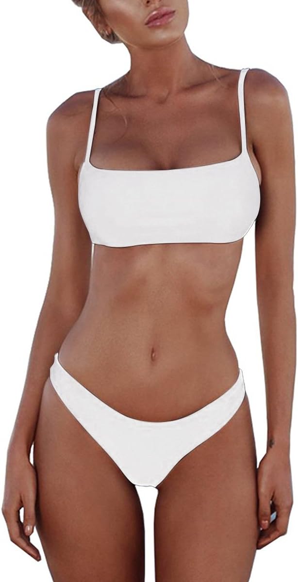 Padded Brazilian Thong Bikini Sets Push Up Two-Piece Swimsuits for Women Sexy Bathing Suits Swimwear White M