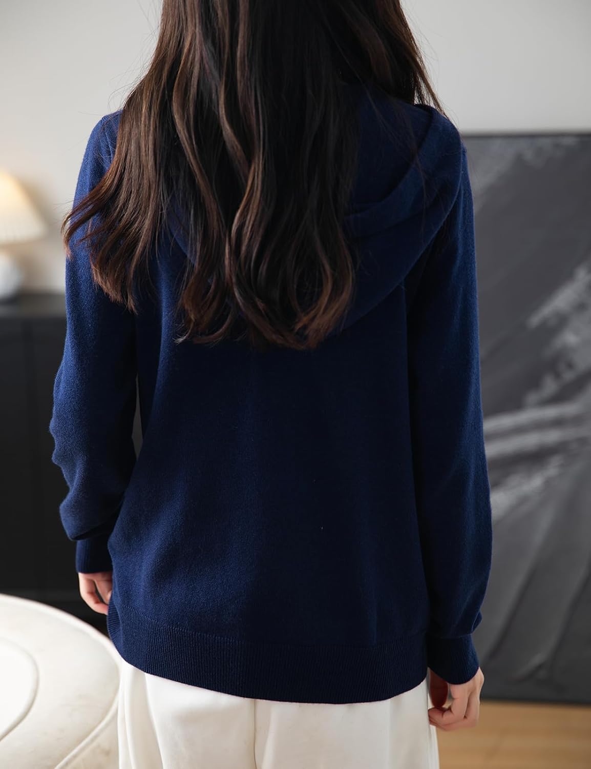 Women's Merino Wool Blend Cardigan 2025 Fall Winter Zipper Sweatshirt Crew Neck Long Sleeve Knit Hooded Cardigan - Image 5