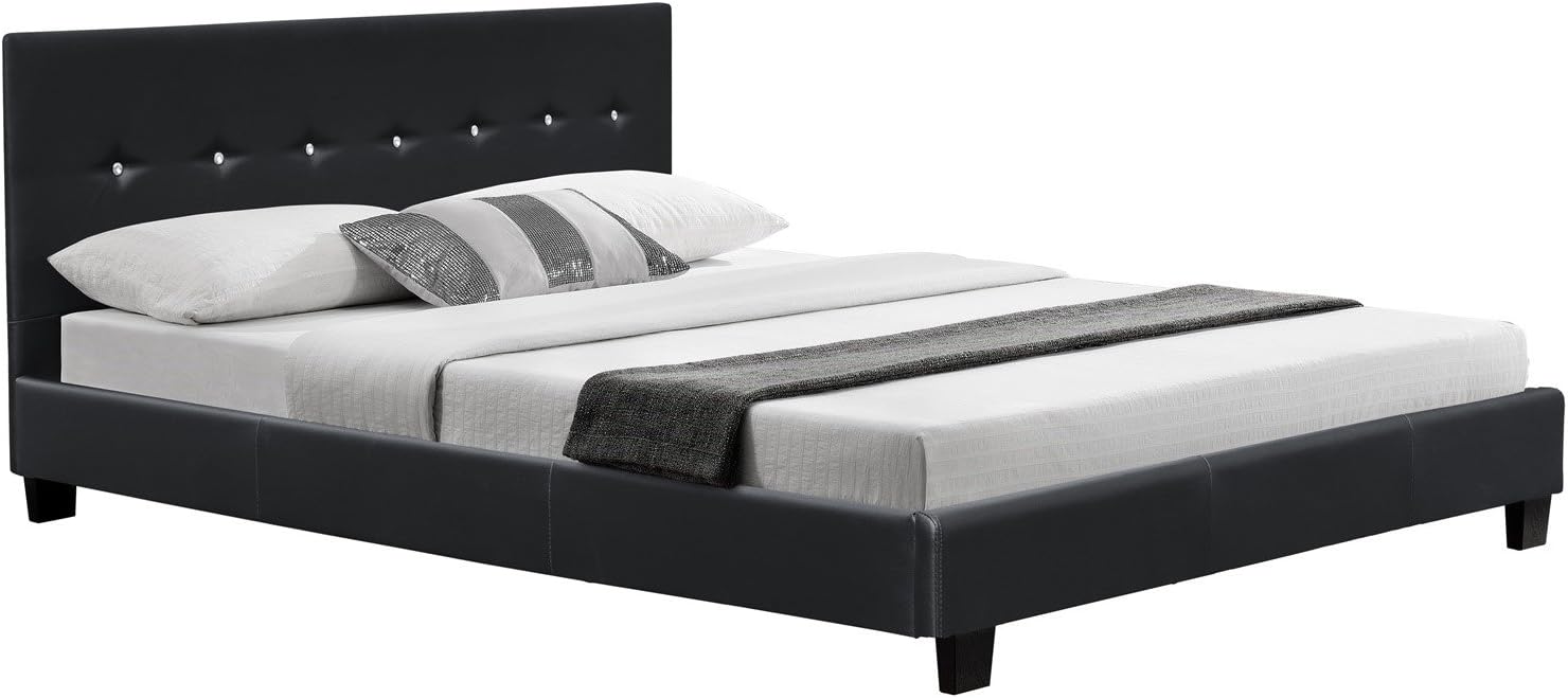 Super King Size Bed Frame Faux Leather Bed in Black or Brown 6FT Upholstered Leather Bed, Bedroom Furniture with Diamante Detailing (Black)