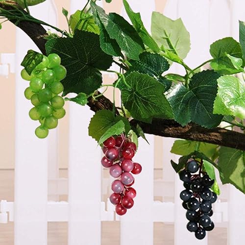 Miniatura 5 de HUIANER Uvas falsas 3 racimos de frutas de simulación con vides de uva artificiales, hojas de gráfico realistas para bodas, hogar, interiores,