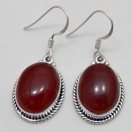 Miniatura 2 de Pendiente de plata de ley 925 jaspe rojo forma ovalada piedra semipreciosa gracias día regalo de año nuevo para ella