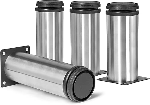 Masendelk Patas de metal para muebles de 6 pulgadas, patas ajustables de acero inoxidable, patas de metal plateado, patas redondas para gabinete de