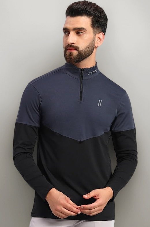 ATICX Polyester Full Sleeve Compression High Turtle Neck Sports Jersey T Shirt for Men - Quick Dry Fit Gym Workout Top for Running, Swimming, Training, Cycling, Football, Badminton