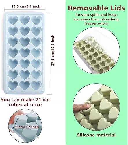 Miniatura 2 de Bandeja para cubitos de hielo en forma de corazón, molde de silicona de 21 agujeros con tapa extraíble, flexible para whisky, cóctel, chocolate, día