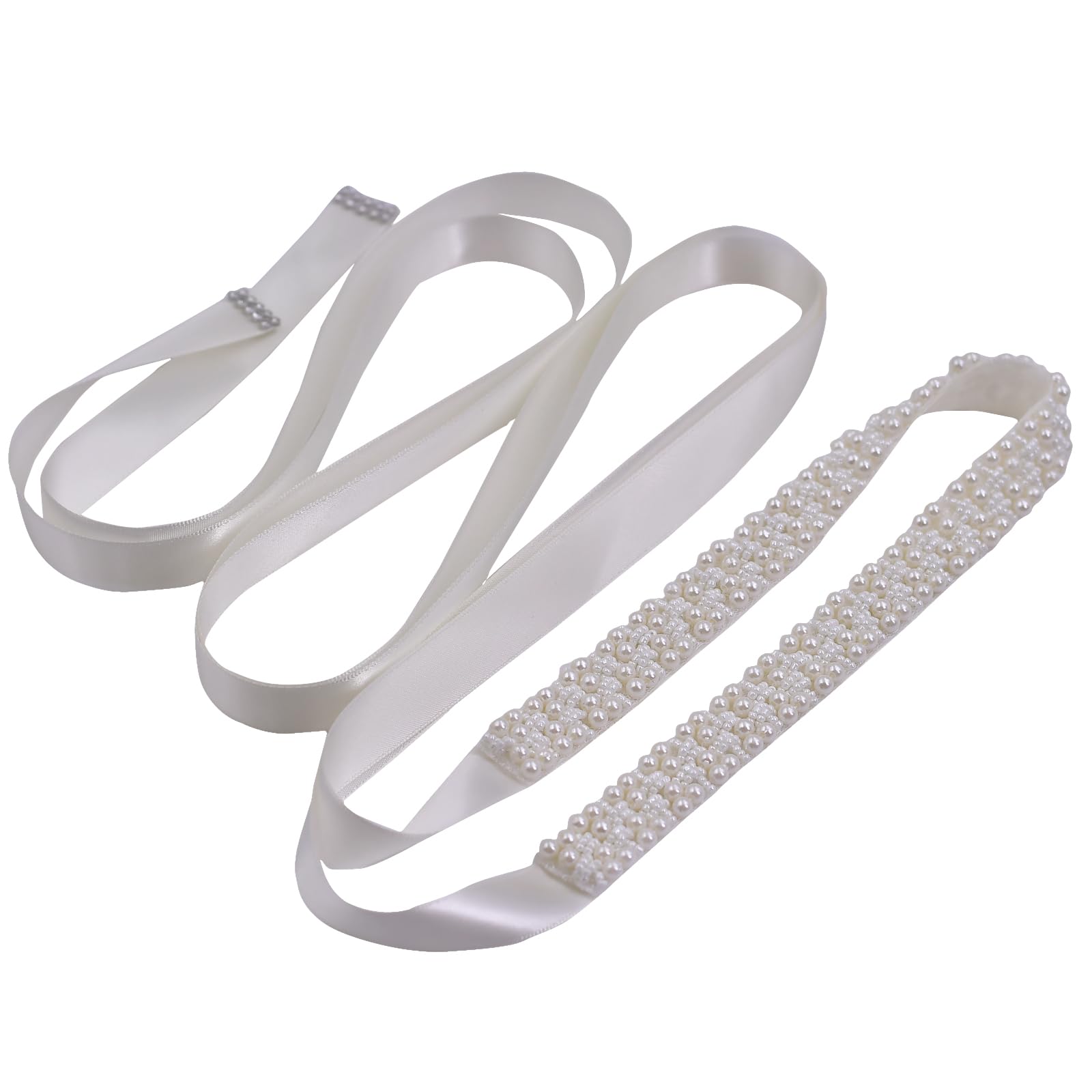 TOPQUEEN Glitter Crystal Rhinestone Belt Satin Sash Bridal Belt for Wedding Party Bridesmaid Dresses, Natural White, One size