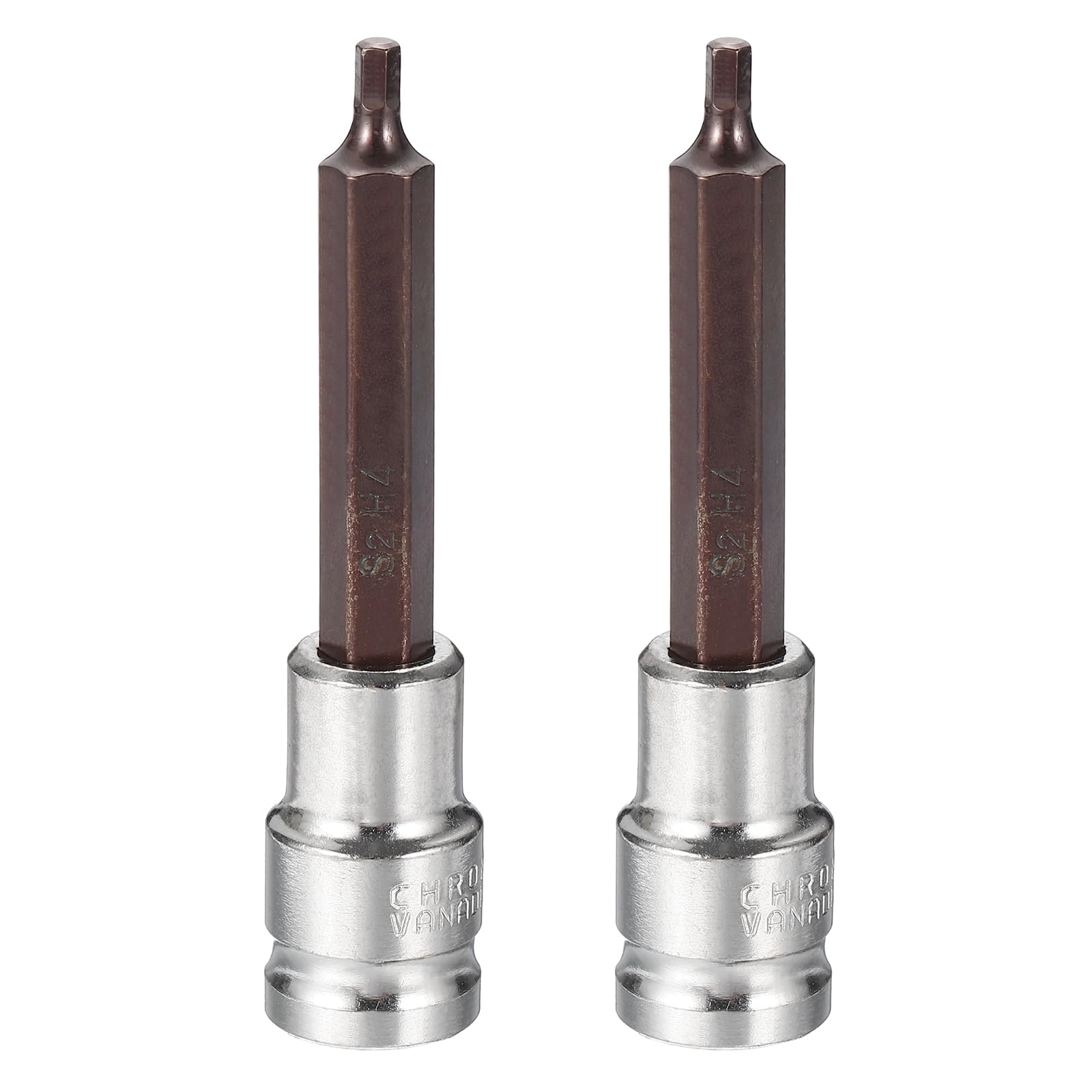 sourcing map 2Pcs Hex Bit Socket 1/2" Drive H4 S2 Steel Hexagonal Head Long Screwdriver Drill Bits CR-V Steel Socket Adapter for Home Auto Axle Hex Nuts Bolts Repair