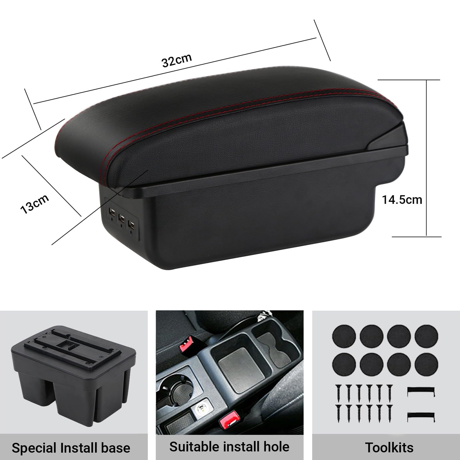 YJYWZH Bracciolo Auto per VW Golf 7 MK7 2015 2016 Console Centrale a Doppio Strato Grande Scatola di Immagazzinaggio (Cuciture Rosse)