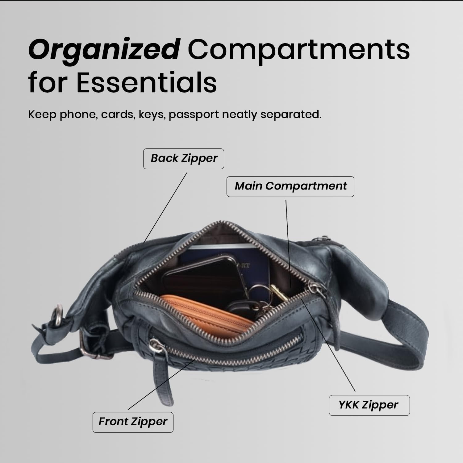 Genuine Leather Waist Bag Unisex, Waist Bag for Travel Trendy Casual Travelling Essentials Kept Bag Stylish, Durable, and Secure Travel Companion(VL-094-GREY) - Image 3