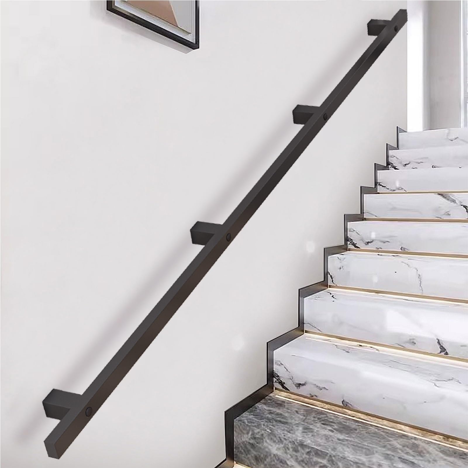 Fkxsxaz Industrial Stair Railing Wall Mount Staircase Handrail 1M 1.5M 2M 240Cm 300Cm 4M Pipe Banister Rail Kit With Wrought Iron Brackets Safety Grab Bar Support Rails(9.2Ft/280Cm)