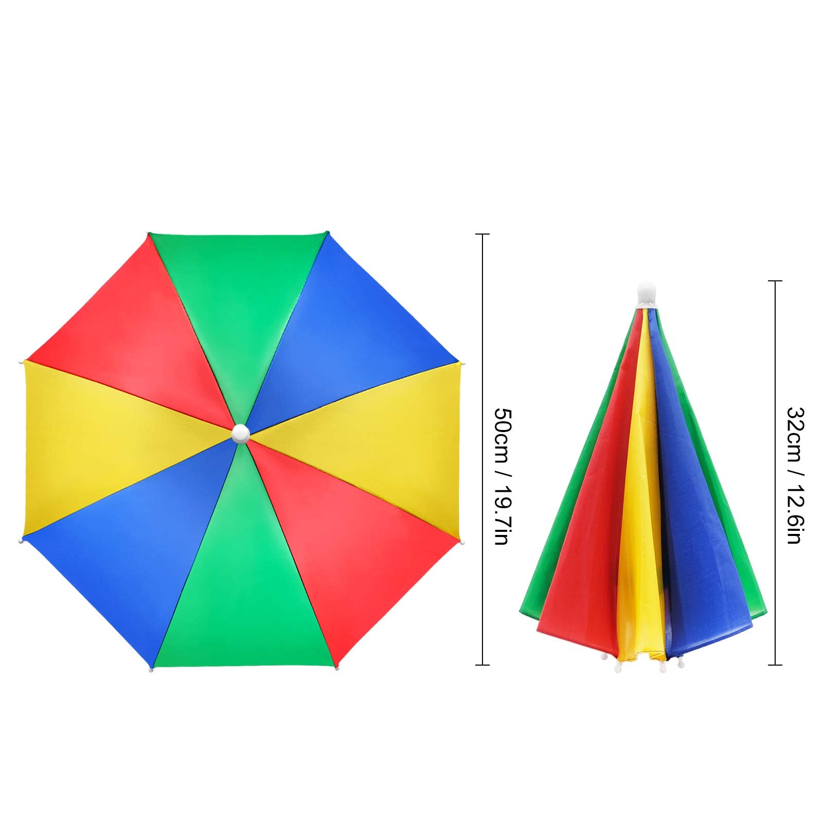 Sombreros de Paraguas,2 PCS Sombreros de Sombrillas Gorras de Paraguas de Arco Iris Paraguas Cabeza con Bandas Elásticas Ajustable Sombrero de Paraguas de Cabeza de Playa para Adultos Niños Pesca al a