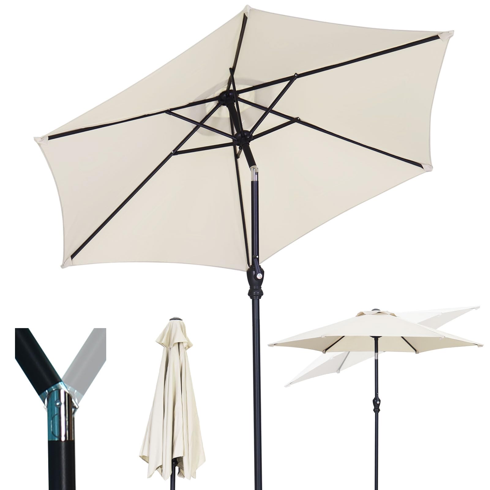 GDY 7.5Ft Patio Umbrella, Outdoor Umbrella Aluminum Market Table Umbrellas with Tilt, Crank and Sturdy Ribs for Lawn, Garden, Backyard and Pool (White)