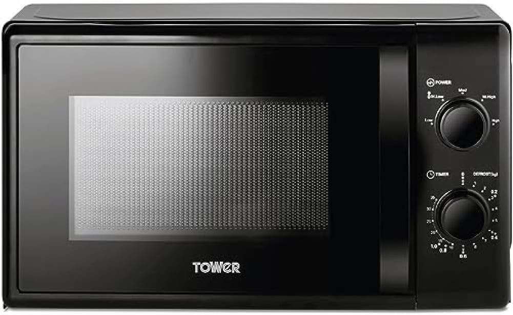Tower T24034BLK Microwave – Multi-Function Manual Microwave Oven 20 L, 700 W, with 5 Power Levels and 35 Minute Timer, Black