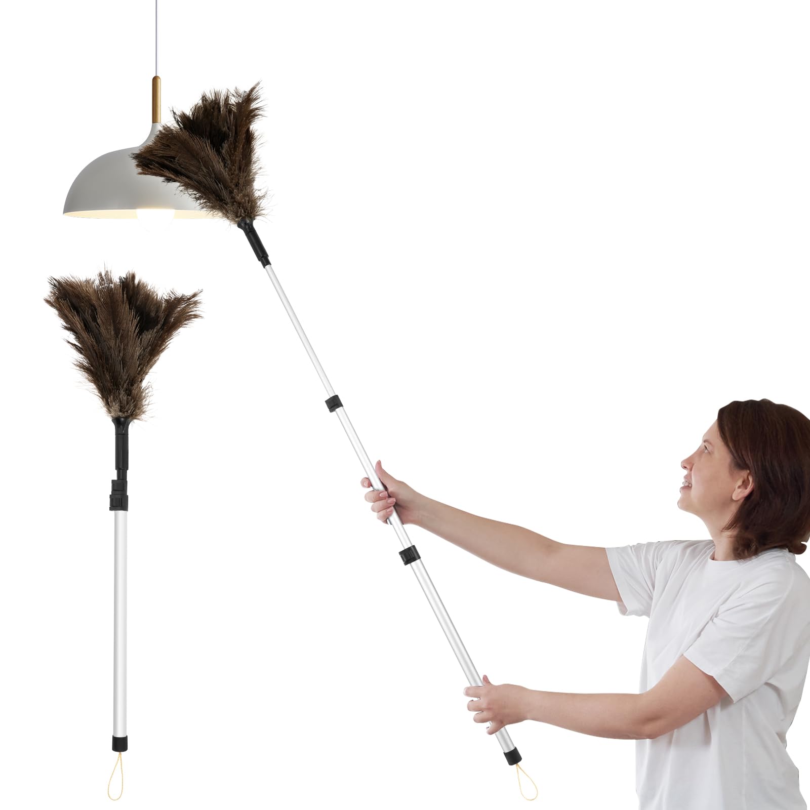 Ostrich Feather Dusters,Household Dust Removal Tool with 75-135cm Extendable Handle,Feathered Dusters for Cleaning, Lightweight Hand Duster for Office, Home and Car