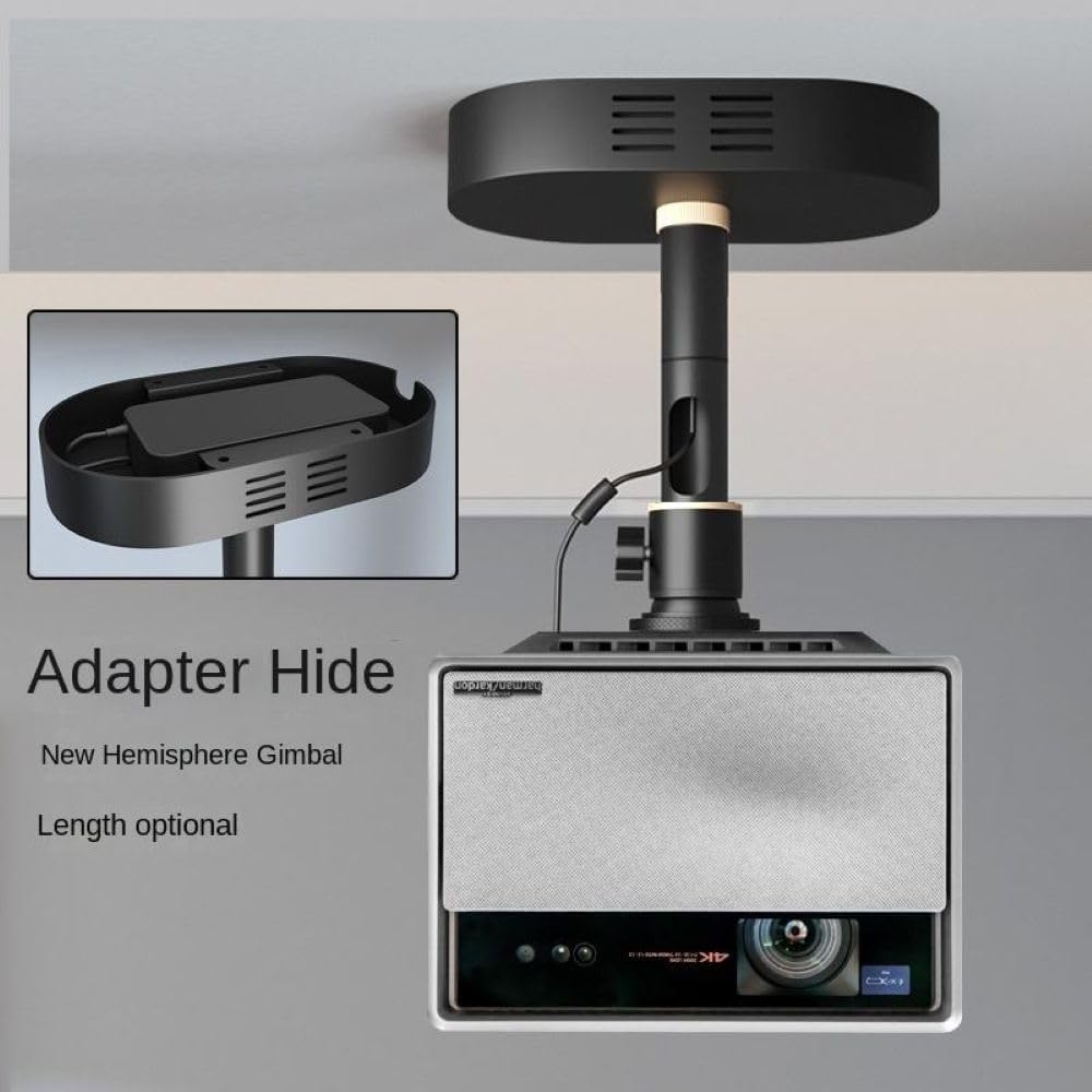 PH79 Support Projector Ceiling Mount with Hidden Adapter, 3.5mm Thickened Aluminum Alloy Pole, 360° Rotation & ±25° Tilt, Internal Wiring (Black: for JMGO N1/N3/N5 Series, 28cm)