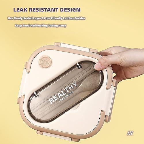 Miniatura 5 de Chchmu Lonchera Bento con compartimentos portátil con asa a prueba de fugas para ensalada con cubiertos, para el trabajo, picnic, viajes,