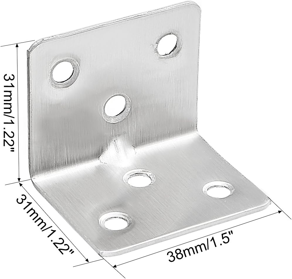 uxcell Stainless Steel Shelves Corner Brace 31mmx31mmx38mm, Joint L Shape Right Angle Corner Fastener Joints Support Bracket, Pack of 10