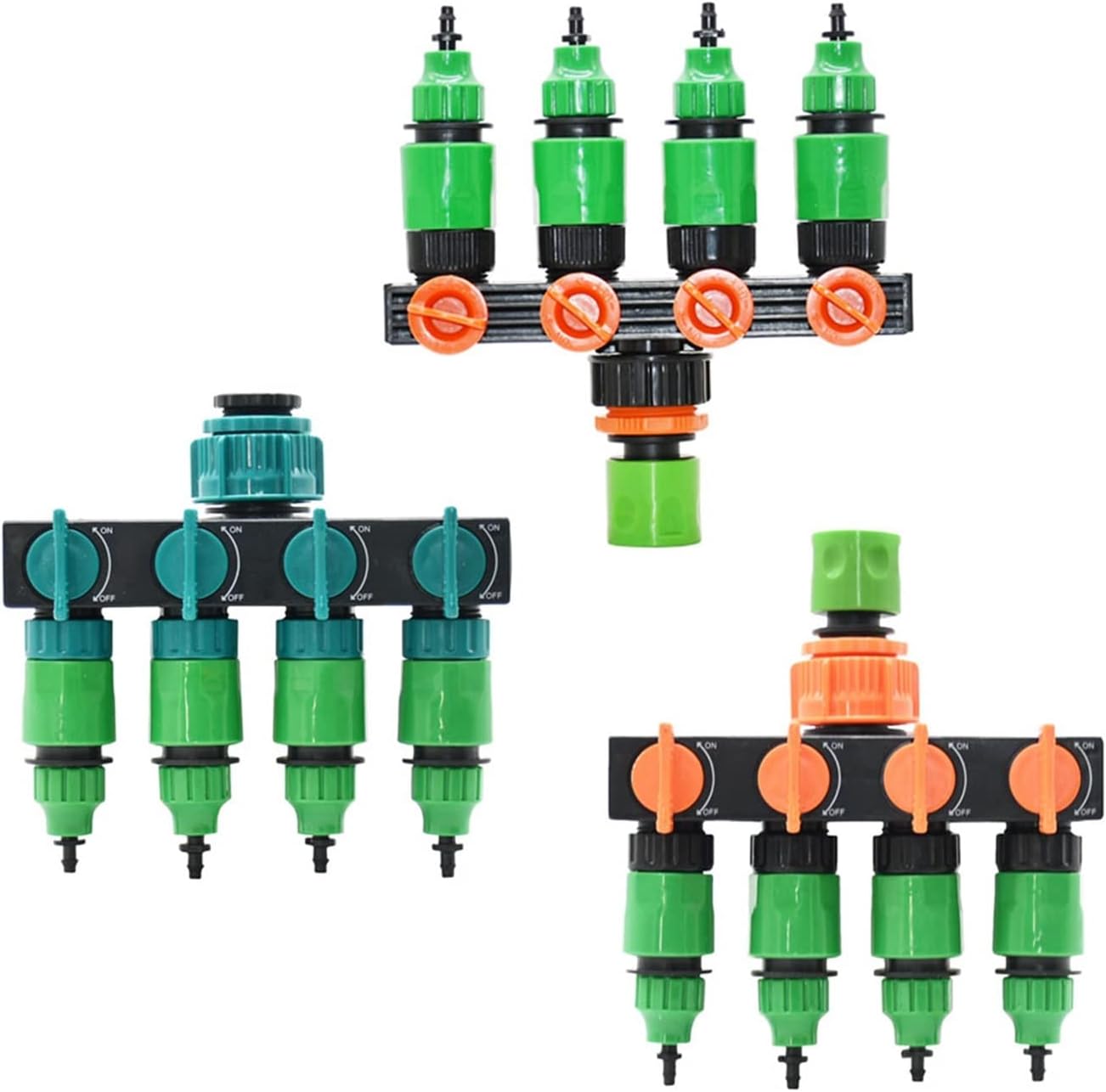 Hose Connector 1/4 3/8 Inch Hose 4 Way Garden Tap Water Dispenser Irrigation Valve with Female 1/2" 3/4" 1" 4/7 8/11 Hose Diverter with Four Outlets 1 Piece
