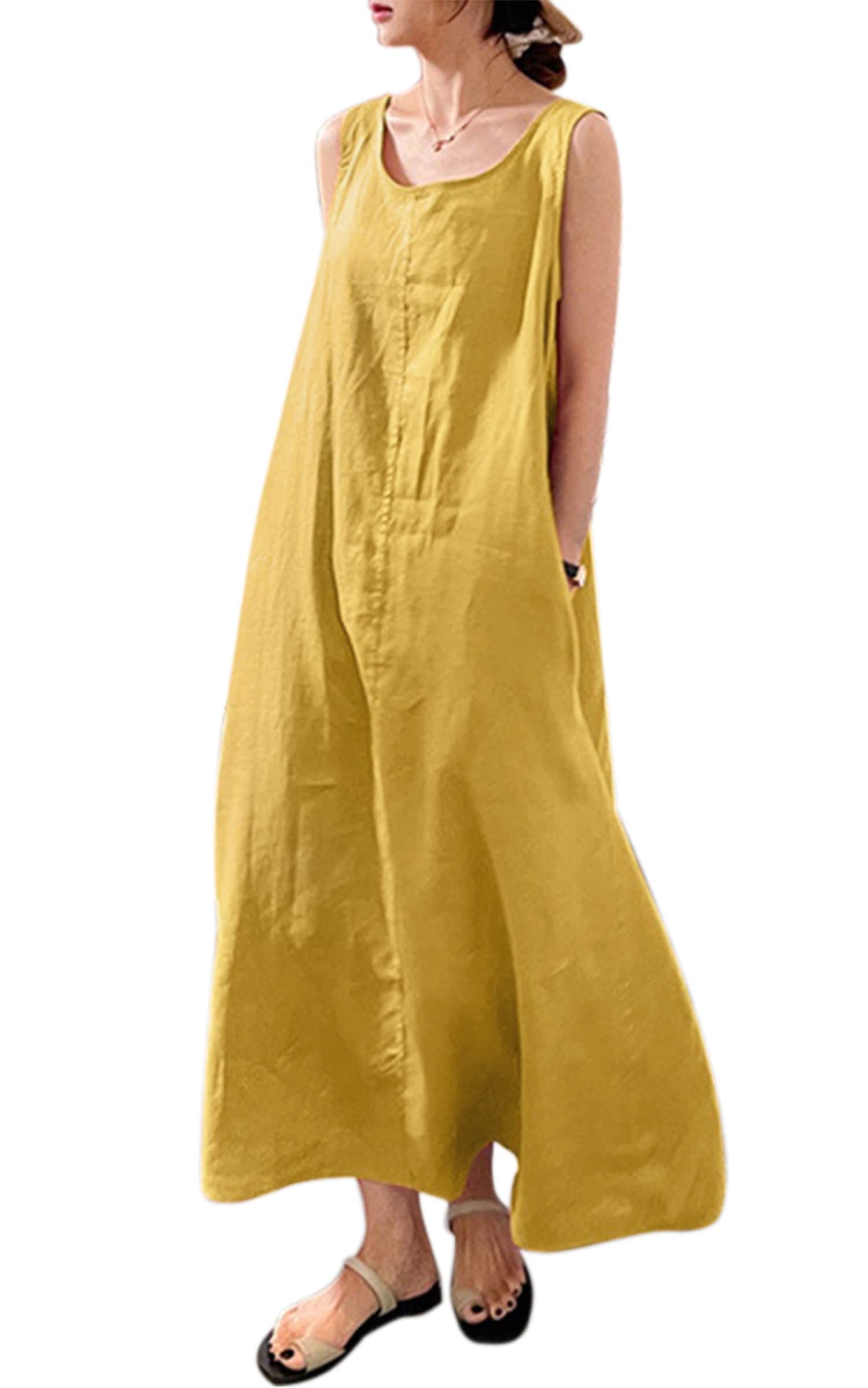 VEVESMUNDO Zomerjurk voor dames, katoen, mouwloos, casual, casual