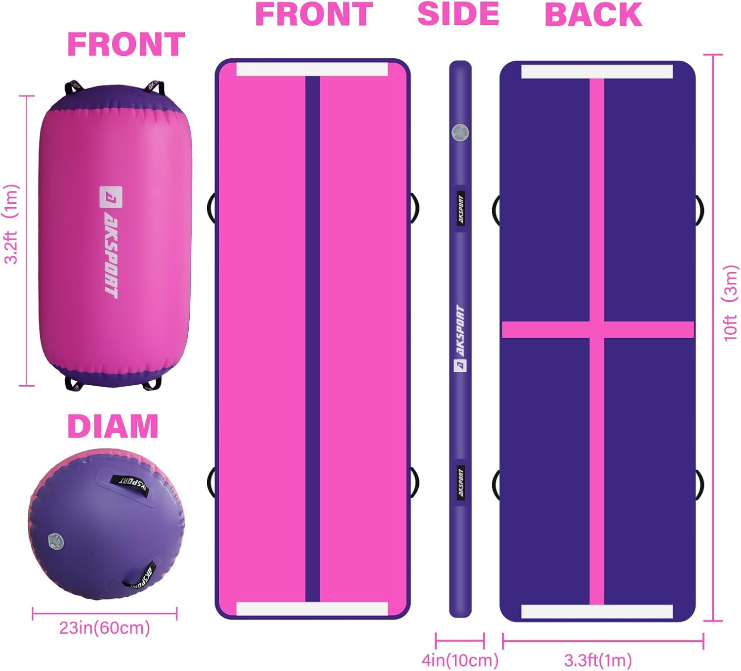 AKSPORT Air Roller Gymnastics Air Barrel for Backbends and Back Handsprings Exercise Training with Electric Air Pump for Home Use/Yoga/Cheerleading/Tumbling/Back Walkovers