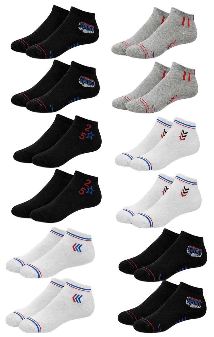 Men's Sports Cotton Ankle Socks Assorted Pack of 12-picture-49