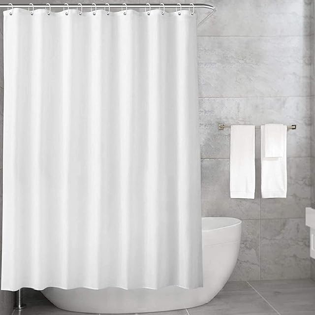 Carttiya Shower Curtain, Fabric White Shower Curtains, Waterproof and Mould & Mildew Resistant, Long, with 12 Rustproof Hooks and Weighted Hem, for Bath Tub and Shower Stall, 72x72inches