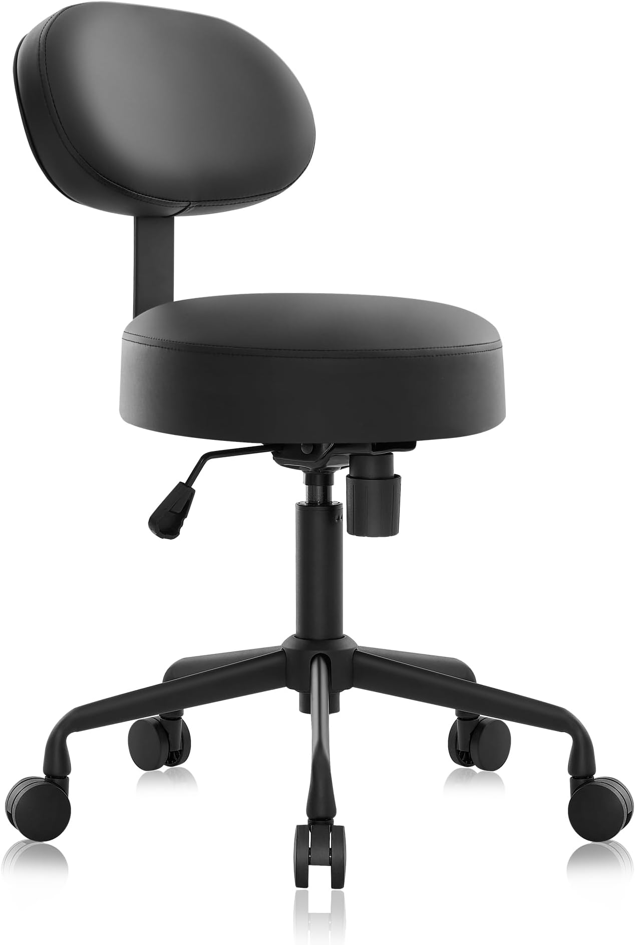 Heavy Duty Extra-Wide Seat Adjustable Height Swivel Rolling Stool with Tiltable Backrest for Dental Clinic, Salon, Office, and Bar - NAIA 502B (Black)