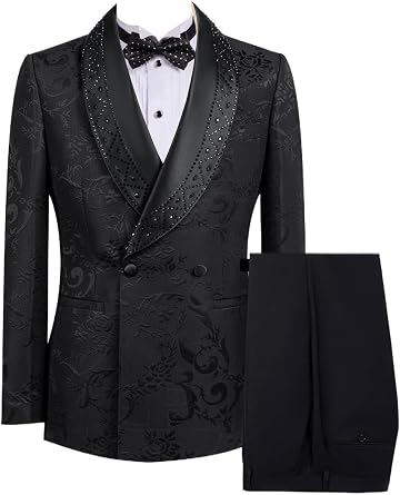 Men Suits 2 Piece Jacquard Floral Bedding Shawl Lapel Double Breasted Formal Prom Wedding Tuxedo Jacket Pants