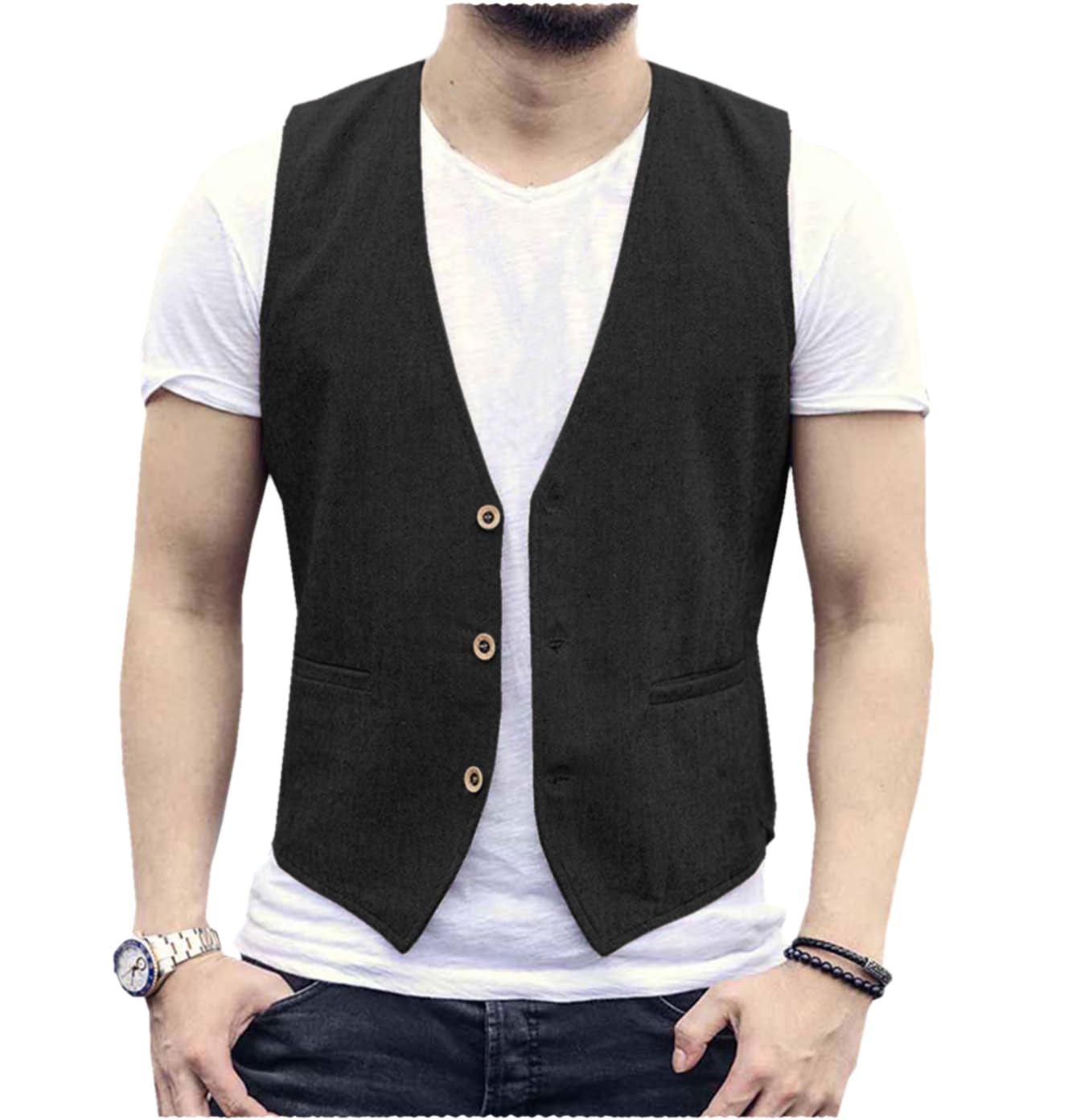 AeoTeokey Gilet estivo da uomo in lino, dallo stile casual e con taglio dritto