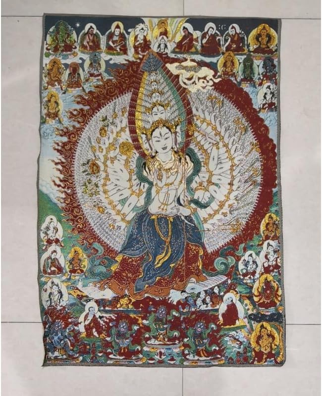 Miniatura 2 de Fengshui - Tapiz de seda para colgar en la pared, 1000 brazos, Avalokiteshvara, Guanyin, Tangka, yoga, budista, para colgar en la pared, arte de