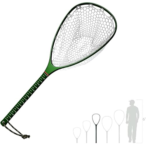 Riverruns Carbon Fiber Landing Net - Fly Floating Fishing Net with Soft Rubber Trout Net and Measuring Lines on The Handle - Lightweight and Durable