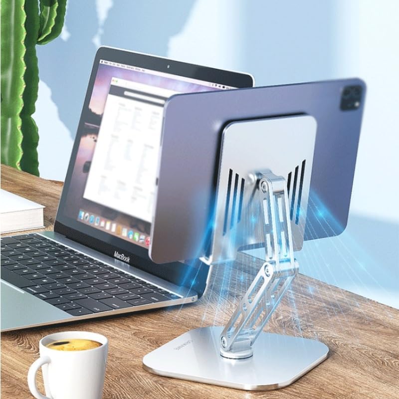 Aluminum Alloy Silicone Book Stand Silver Reading Rack 360° Rotation Holder