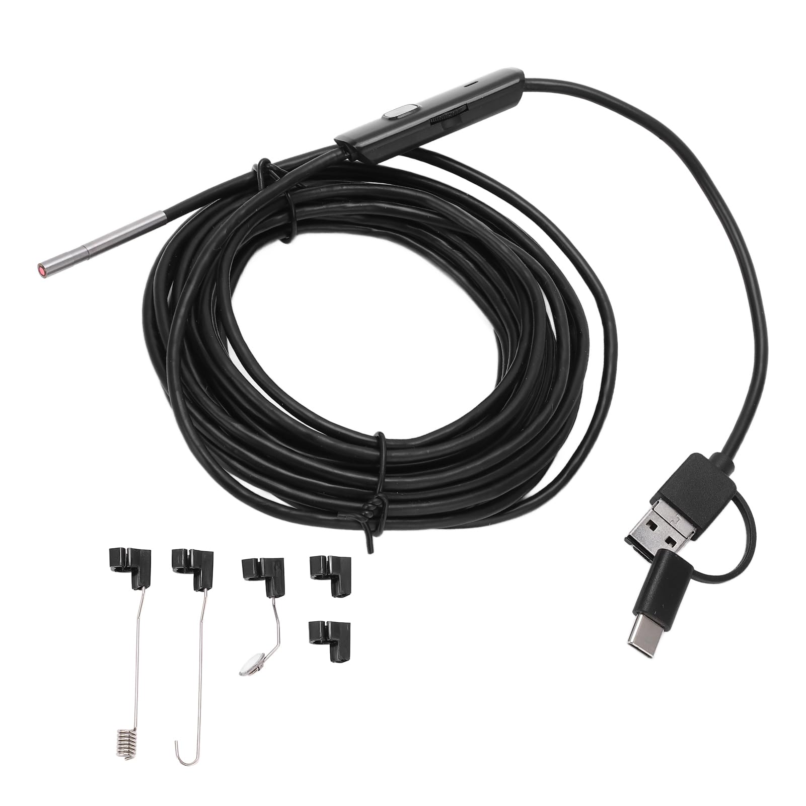 Fafeicy Endoscopio de 3,9 mm Cámara de inspección de alta resolución Tubería Teléfono móvil Endoscopio LED 6 luces LED IP67 a prueba de agua con interfaz tipo C para computadora PC (cableado 5 m)