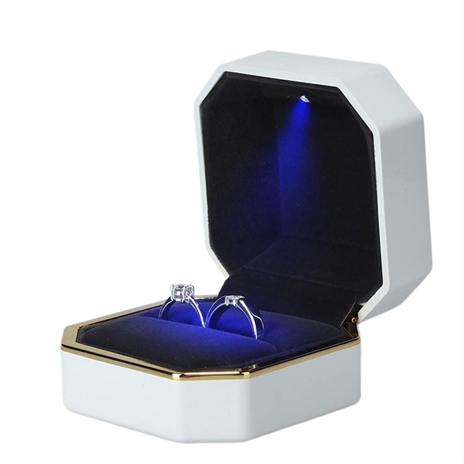 Ring Box 1 Pcs Jewelry Ring Box Luxury Velvet Rubber Necklace Pendant Gifts Display With Light For Proposal Engagement Wedding Case(White)